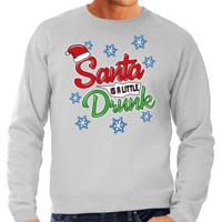 Foute Drank Kersttrui sweater - Santa is a little drunk - grijs - voor heren - kerstkleding