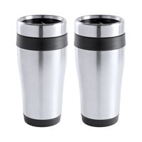 Warmhoudbeker/thermos isoleer koffiebeker/mok - 2x - RVS - zilver/zwart - 450 ml - thumbnail