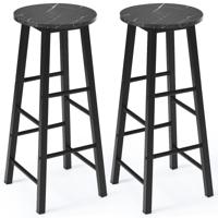 Set van 2 Barkrukken Barstoelen met Marmerlook en Voetensteun Barkruk Keukenkruk voor Eetkamer Woonkamer Zithoogte 71 cm (Zwart)