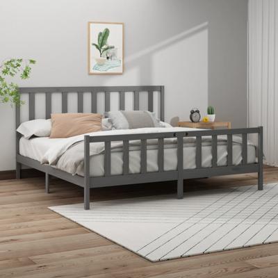 Bedframe massief grenenhout grijs 200x200 cm