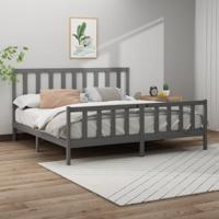 Bedframe massief grenenhout grijs 200x200 cm