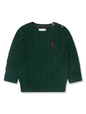 POLO RALPH LAUREN KIDS pull en maille torsadée à logo brodé - Vert