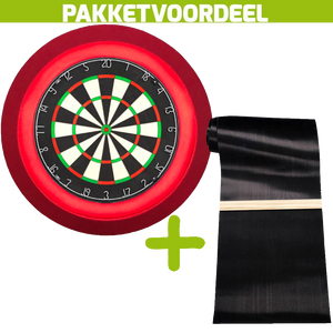 Lena Professional Dartbord +  Dartmat 120*300 incl oche + Dartbordverlichting Deluxe Rood