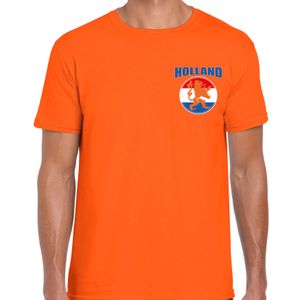 Oranje shirt met vlag cirkel leeuw embleem op borst heren - Holland supporter shirt EK/ WK