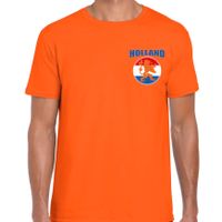 Oranje shirt met vlag cirkel leeuw embleem op borst heren - Holland supporter shirt EK/ WK