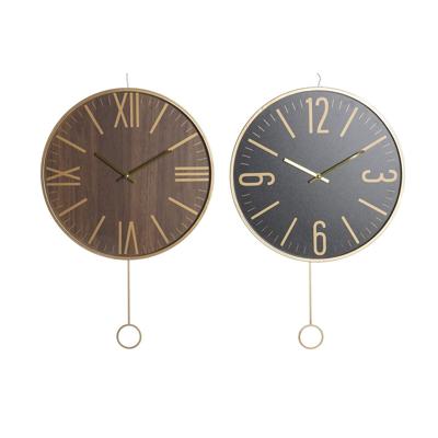 Muurklok DKD Home Decor 40 x 4 x 40 cm Zwart Bruin Ijzer Slinger Hout MDF (2 Stuks)