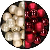 32x stuks kunststof kerstballen mix van champagne en donkerrood 4 cm