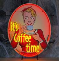 It&apos;s Coffee Time Neon Verlichting Met Achterplaat - 64 x 78 cm