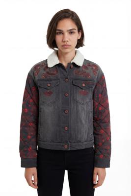 Oversized spijkerjack van twee stoffen - BLUE - S