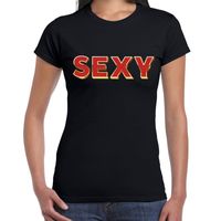 SEXY fun tekst t-shirt zwart met 3D effect voor dames - thumbnail