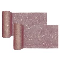 Tafelloper op rol - 2x - rose goud glitter - smal 18 x 500 cm - polyester