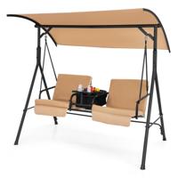 Schommelstoel met Verstelbare Zonnekap 2-Persoons Schommelstoel met Koeltas Verwijderbare Kussens voor Tuin Balkon