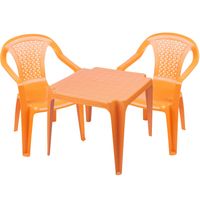 Sunnydays Kinderstoelen 2x met tafeltje set - buiten/binnen - oranje - kunststof - Kinderstoelen - thumbnail