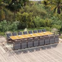17-delige Tuinset met kussens poly rattan grijs