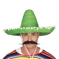 Mexicaanse Sombrero hoed voor heren - carnaval/verkleed accessoires - groen - met ornamenten - thumbnail
