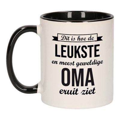 Leukste en meest geweldige oma cadeau koffiemok / theebeker wit met zwart 300 ml Leukste en meest geweldige oma cadeau koffiemok / theebeker wit met zwart 300 ml