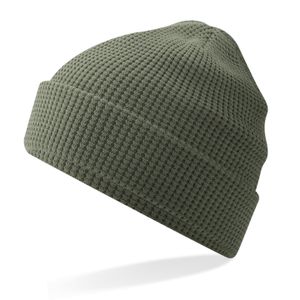 Test Dames Beanie Wintermuts wafelstructuur olijf groen 100% katoen