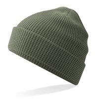 Test Dames Beanie Wintermuts wafelstructuur olijf groen 100% katoen - thumbnail