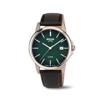 Boccia 3633-02 Horloge titaan-leder zilverkleurig-groen-zwart 40 mm