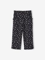 Driekwartsbroek voor meisjes met bloemenprint in katoengaas antraciet