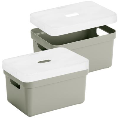 Sunware Opbergbox met transparante deksel - 3x stuks - lichtgroen - 13 liter - kunststof - 35x25x18