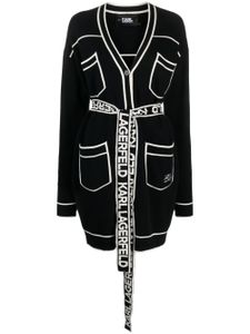 Karl Lagerfeld logo-print belted cardigan - Noir