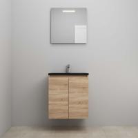 On-Line Badkamermeubelset - 60 cm - Voorgemonteerd - Greeploze Ladestructuur - Acryl Wastafel - 1 Kraangat - Spiegel met LED-Verlichting - Eiken
