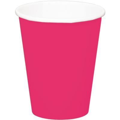 Folat Feest drinkbekers - 8x stuks - fuchsia roze - papier - 350 ml - verjaardag/party