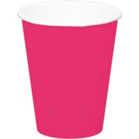 Folat Feest drinkbekers - 8x stuks - fuchsia roze - papier - 350 ml - verjaardag/party
