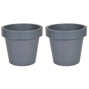 Plantenpot/bloempot - 2x - kunststof - grijs - Tuin buiten - D30 x H27 cm