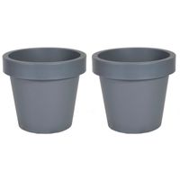 Plantenpot/bloempot - 2x - kunststof - grijs - Tuin buiten - D30 x H27 cm