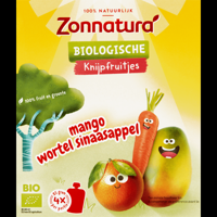 Zonnatura Biologische Knijpfruitjes Mango Wortel Sinaasappel 4 x 85 g bij Jumbo