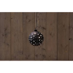 Anna's Collection - GLAS BAL ZWART MET STERREN 12CM / LED WARM WIT 2XAAA