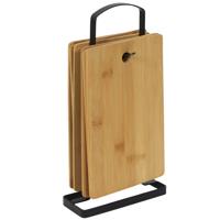 Broodplankjes met houder - 4x - bamboe hout - 30 x 15 cm - lichtbruin - ontbijtplankjes