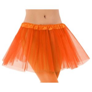 Dames verkleed rokje/tutu - tule stof met elastiek - oranje - one size