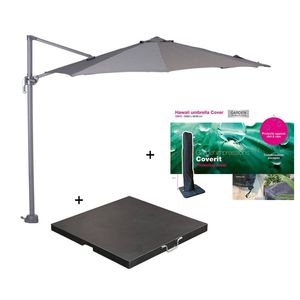 Garden Impressions Hawaii zweefparasol S Ø300 - donker grijs/licht grijs met 80 kg parasolvoet en parasolhoes