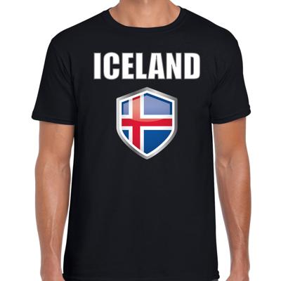 IJsland vlag thema landen t-shirt - zwart - voor heren - Supporters kleding - korte mouwen
