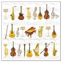 20x Tafel diner/lunch servetten 33 x 33 cm muziek instrumenten print   - - thumbnail