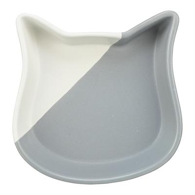 Trixie voerbak kat kattenkop keramiek grijs / wit