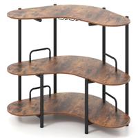 3-niveaus Keuken Bartafel met Glazenhouder & Metalen Frame Huisbar Keukentafel Minibar Bruin