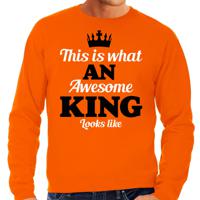 Koningsdag sweater voor heren - awesome King - oranje - oranje feestkleding