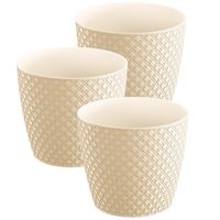 3x stuks orient stijl plantenpot/bloempot kunststof dia 19 cm en hoogte 17 cm creme wit