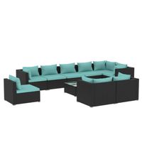 The Living Store Loungeset Zwart - Poly rattan - Waterbestendig - Modulair design - Comfortabele kussens - Inclusief