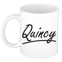 Quincy Naam koffiemok - beker - met sierlijke letters - wit - 300 ml - Cadeau - Dames