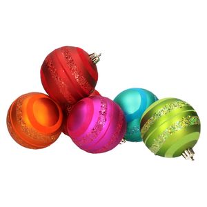 6x stuks kerstballen gekleurd met glitter rand 8 cm