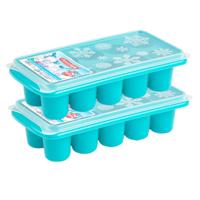 Plasticforte ijsklontjes bakjes - 6.5 cm - 2x stuks - trays met deksel - blauw - kunststof