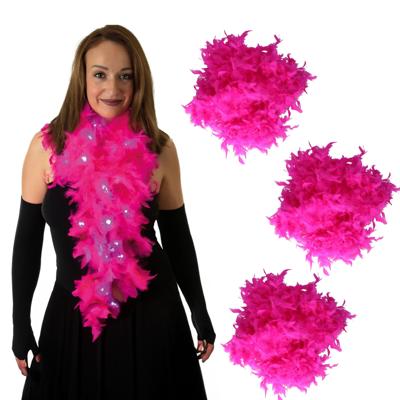 Boa met LED verlichting - 3x - Roze - 180 cm - Veren verkleed boa van 50 grams - met batterijen