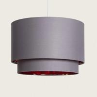 Hanglamp dubbele stoffen kap E27 fitting &apos;Royce&apos;-Grijs