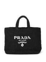 Prada sac cabas en raphia à design tressé - Noir