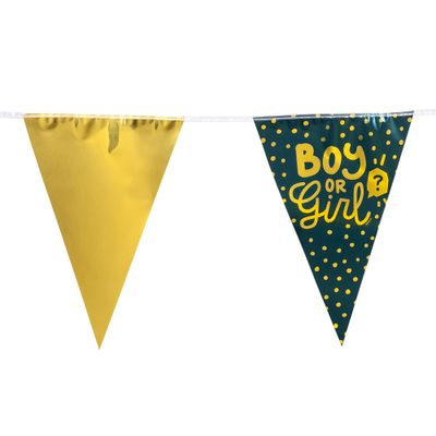 Gender Reveal Vlaggenlijn &apos;Boy or Girl&apos; Goud/Groen (6m)
